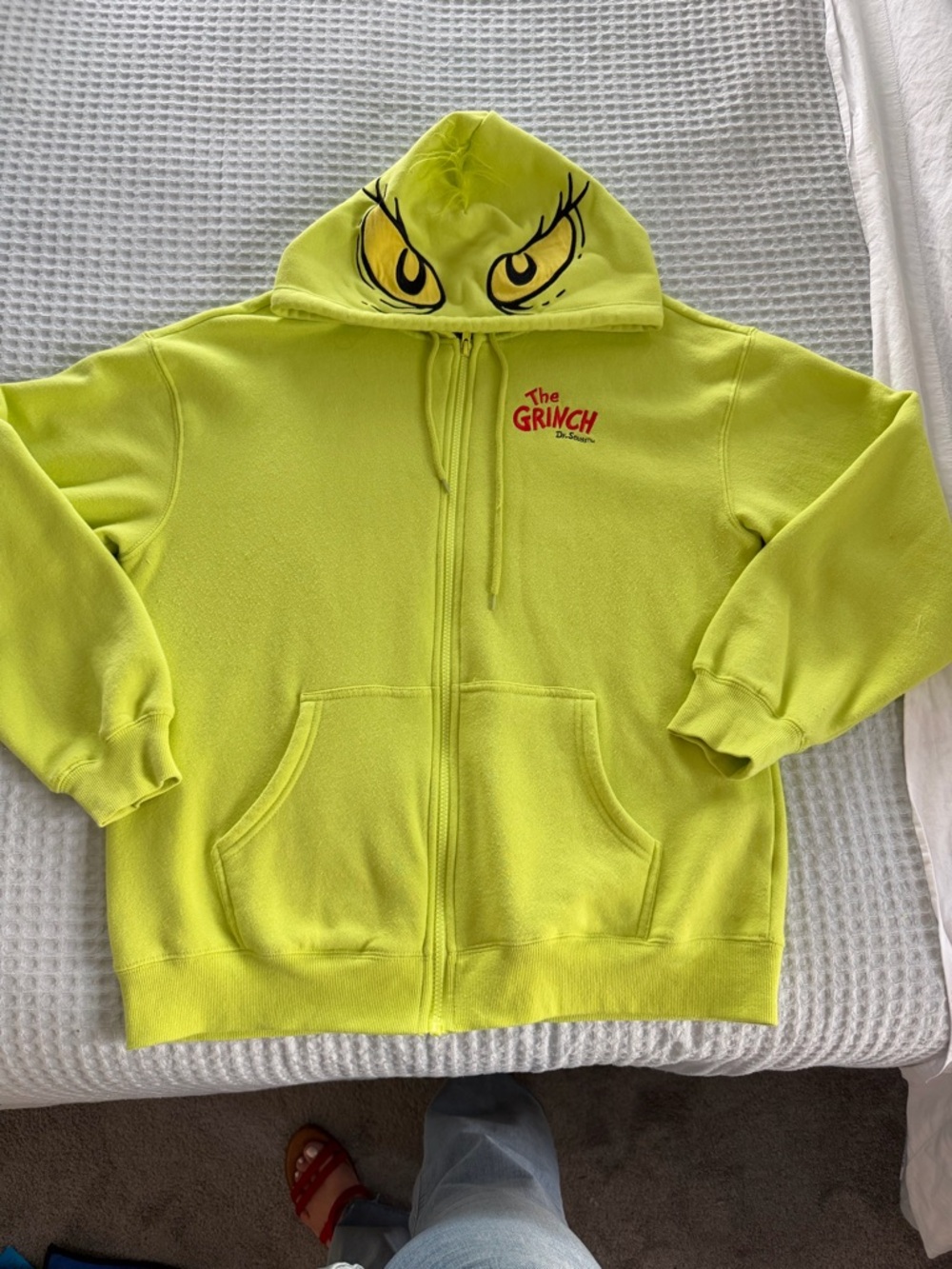The Grinch Official Neon Green Zip-Up Hoodie. Size M